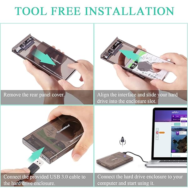Tccmebius Tccmebius 2.5'' USB 3.0 Hard Drive Enclosure for 6TB SATA HDD/SSD - Tool-Free, UASP, Sleep Function - View 6 of 9