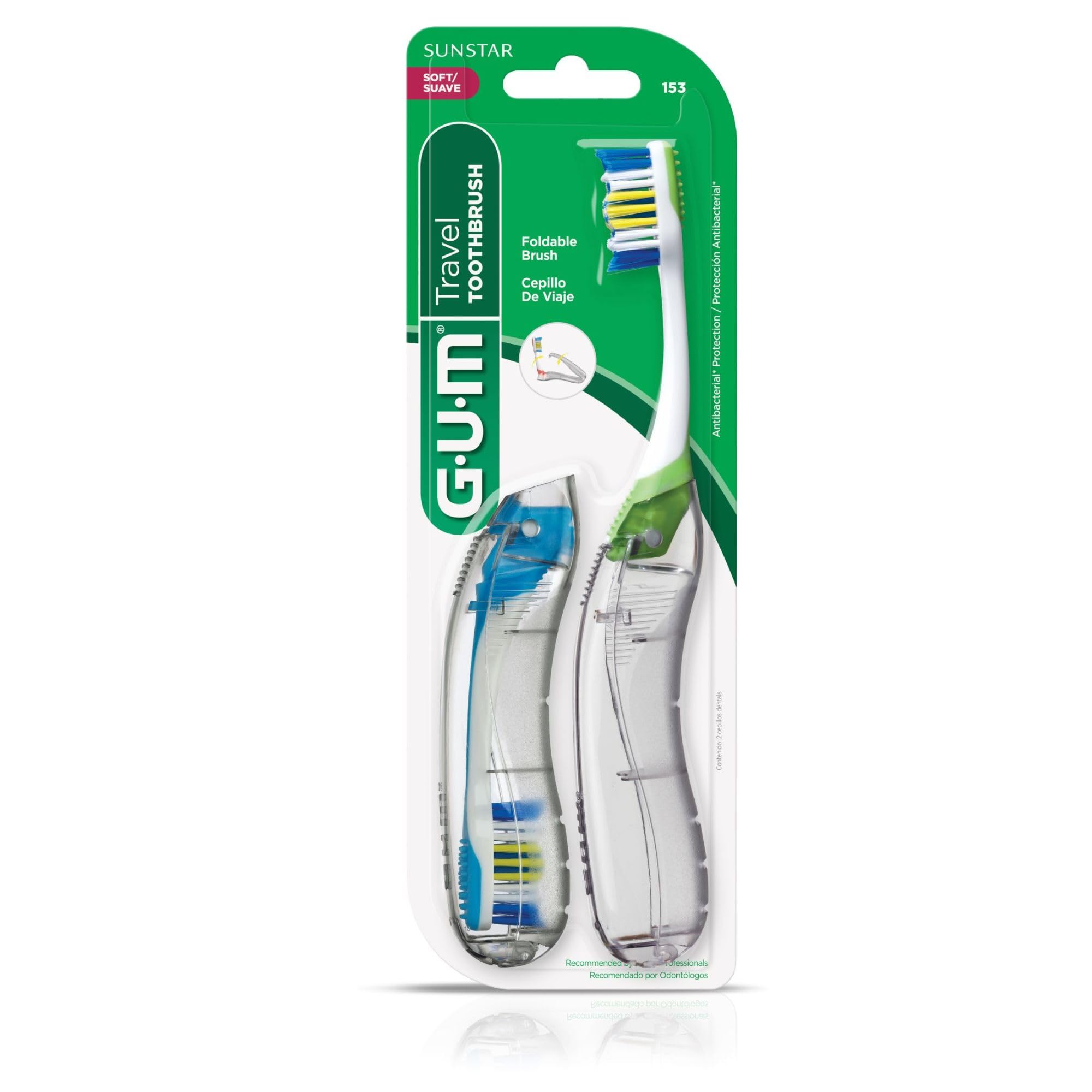 GUM Folding Travel Toothbrush Pack of 6 with Compact Head and Tongue Cleaner Soft Bristles Ideal for Adults - View 4 of 5