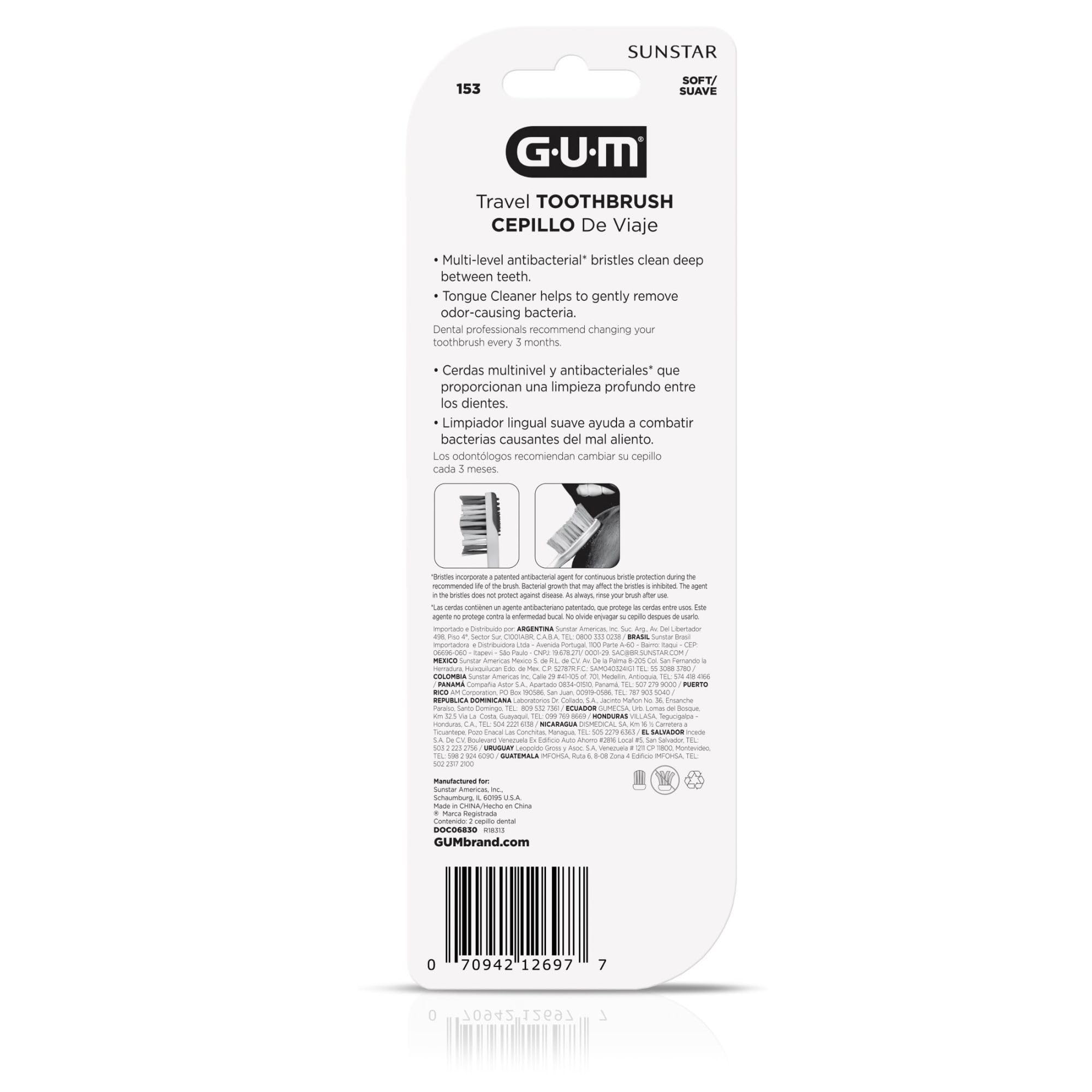 GUM Folding Travel Toothbrush Pack of 6 with Compact Head and Tongue Cleaner Soft Bristles Ideal for Adults - View 5 of 5