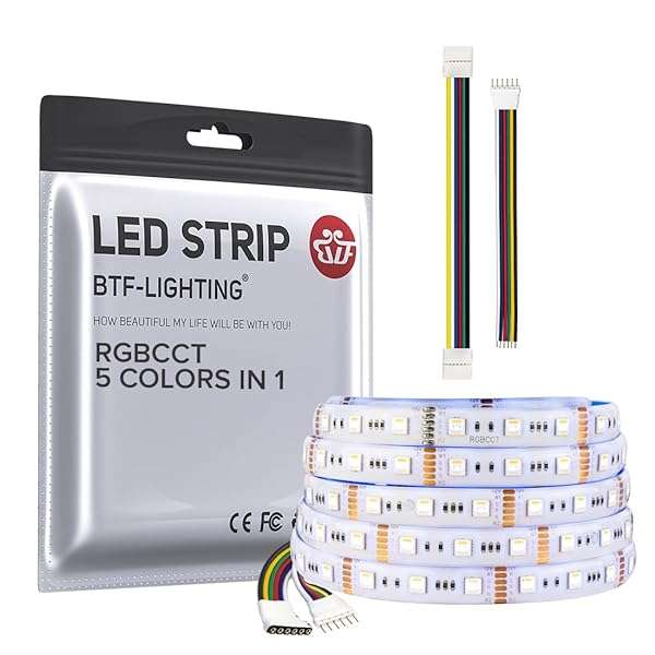 BTF-LIGHTING BTF-LIGHTING 16.4ft RGBWW LED Tape Lights - Dimmable, Tunable 2700K-6500K, IP65 for Home & Bedroom Decor