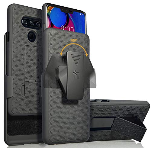 LG V40 Case with Clip Nakedcellphone Black Kickstand Cover and Rotating Belt Holster Combo for LG V40 ThinQ V405QA7 LM-V405UA V405TAB