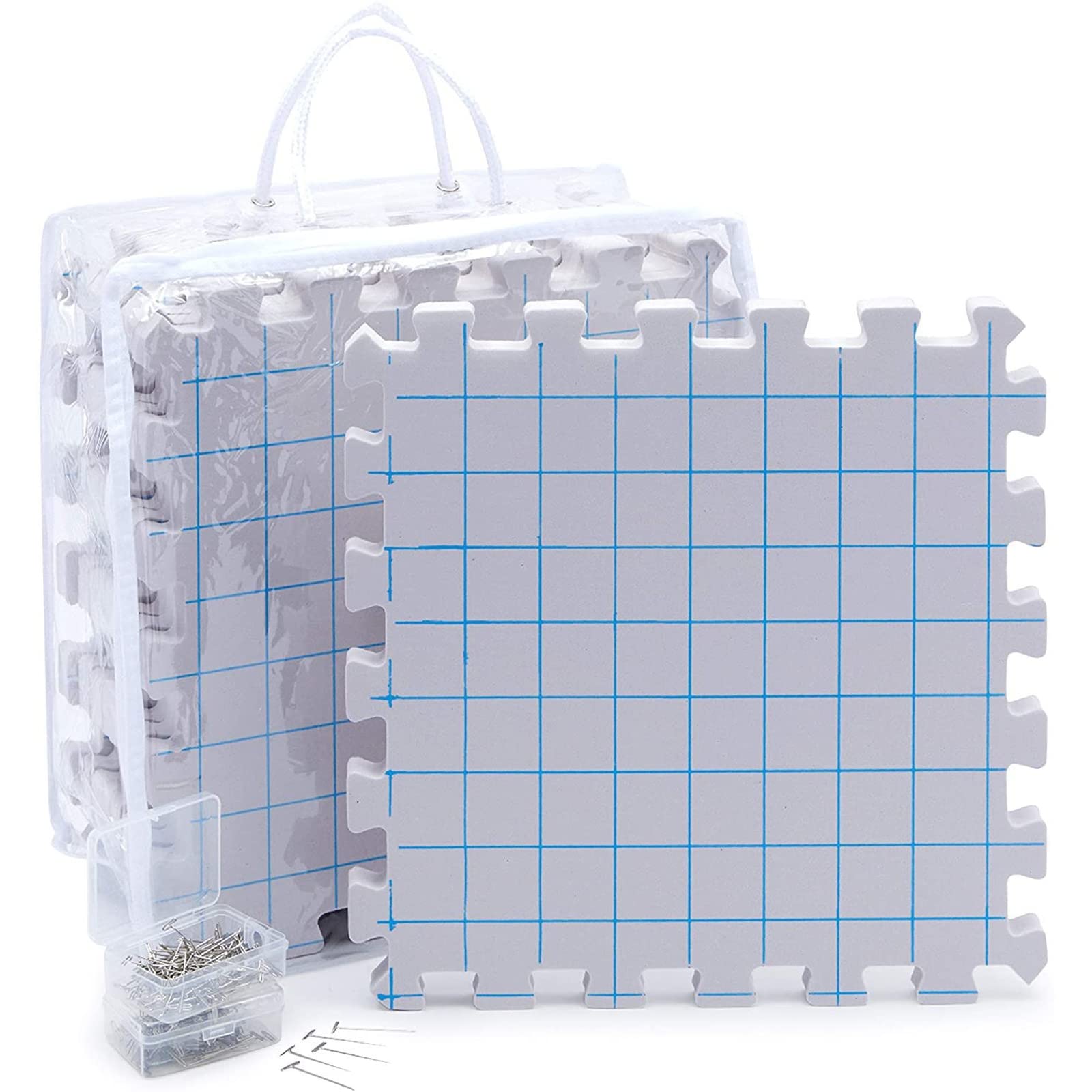 Juvale Extra Thick Blocking Mats for Knitting & Crochet - 9 Pack with 200 T Pins & Storage Bag (12.5 in)