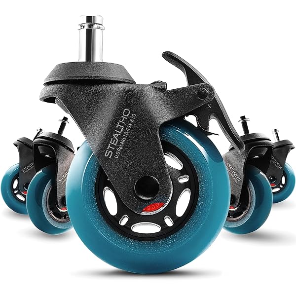 STEALTHO Stealtho Locking Caster Wheels Set of 5 - Heavy Duty Rubber Casters for Office Chairs & Furniture with Brakes