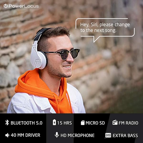 PowerLocus PowerLocus Bluetooth Over-Ear Headphones: Wireless, Foldable, Built-in Mic & FM for iPhone, Samsung, iPad, PC - Black/White - View 5 of 10