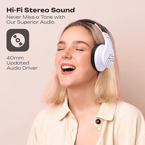PowerLocus PowerLocus Bluetooth Over-Ear Headphones: Wireless, Foldable, Built-in Mic & FM for iPhone, Samsung, iPad, PC - Black/White - View 6 of 10