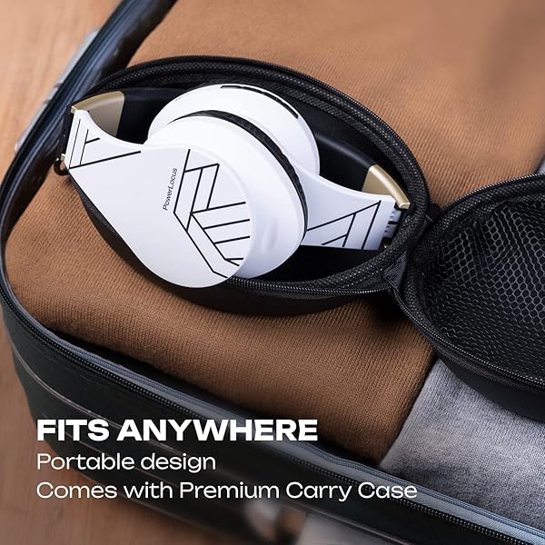 PowerLocus PowerLocus Bluetooth Over-Ear Headphones: Wireless, Foldable, Built-in Mic & FM for iPhone, Samsung, iPad, PC - Black/White - View 7 of 10