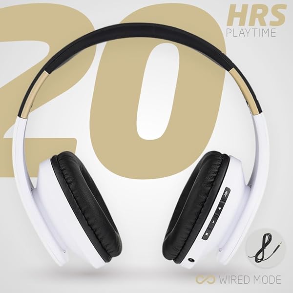 PowerLocus PowerLocus Bluetooth Over-Ear Headphones: Wireless, Foldable, Built-in Mic & FM for iPhone, Samsung, iPad, PC - Black/White - View 8 of 10