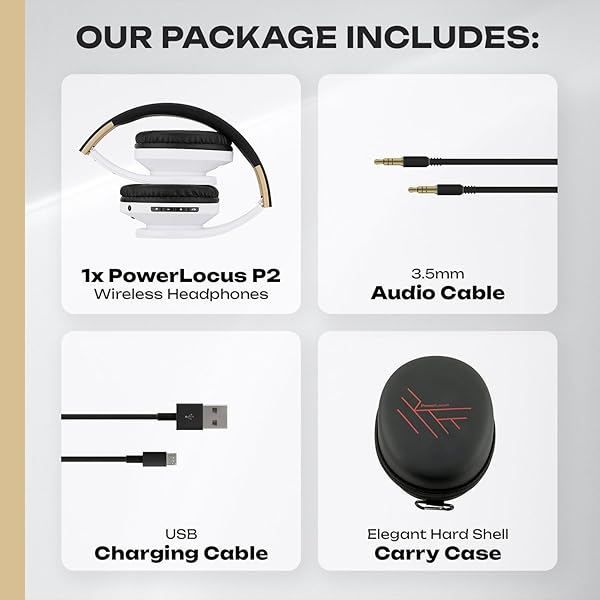 PowerLocus PowerLocus Bluetooth Over-Ear Headphones: Wireless, Foldable, Built-in Mic & FM for iPhone, Samsung, iPad, PC - Black/White - View 9 of 10