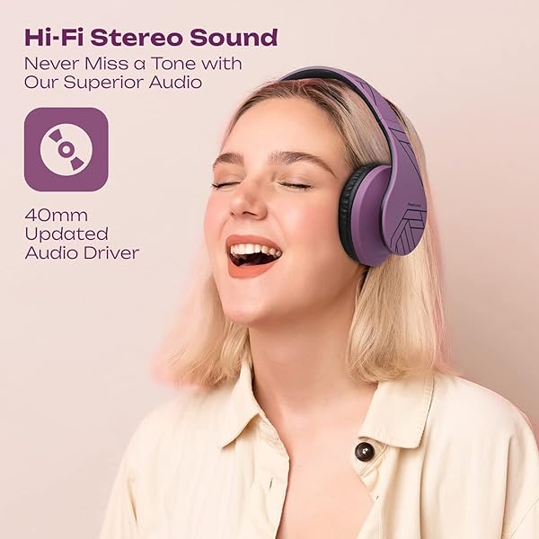 PowerLocus PowerLocus Bluetooth Over-Ear Headphones: Wireless & Wired, Foldable with Mic, FM, Micro SD - Perfect for iPhone, Samsung, iPad, PC (Purple) - View 5 of 10