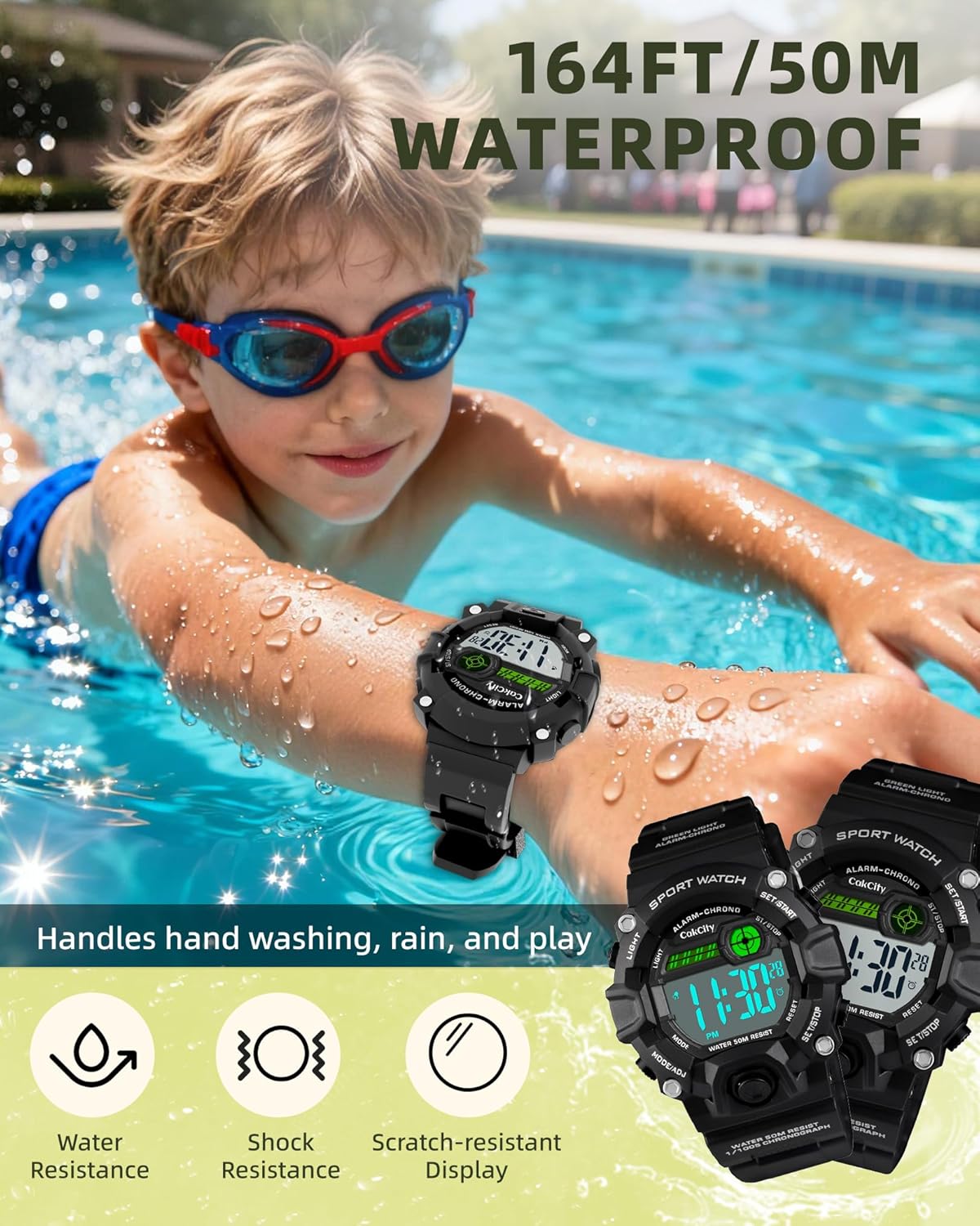 CakCity CakCity Boys Camouflage LED Sports Watch Waterproof Digital Military Style for Kids Age 5-10 with Silicone Band Alarm and Stopwatch - View 4 of 9