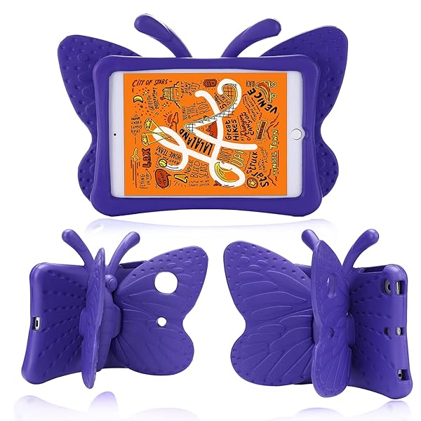 Simicoo Simicoo iPad Mini 6/7 Butterfly Case for Kids - Shockproof, Lightweight, with Stand & Pencil Holder (Purple)