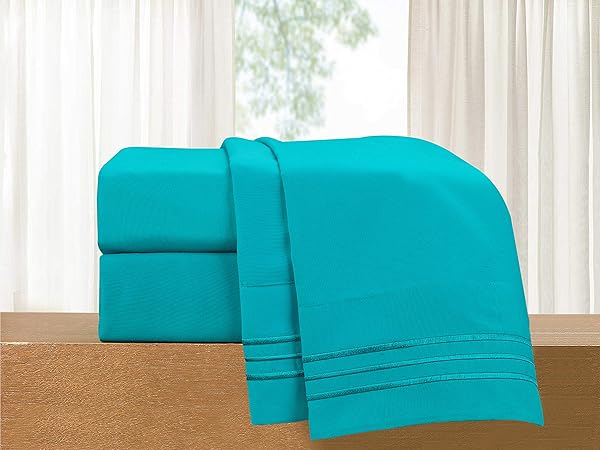 Elegant Comfort Elegant Comfort Luxury 4-Piece Bed Sheet Set Premium Microfiber Wrinkle Resistant Cool Breathable Twin Twin XL Teal Bedding - View 3 of 8