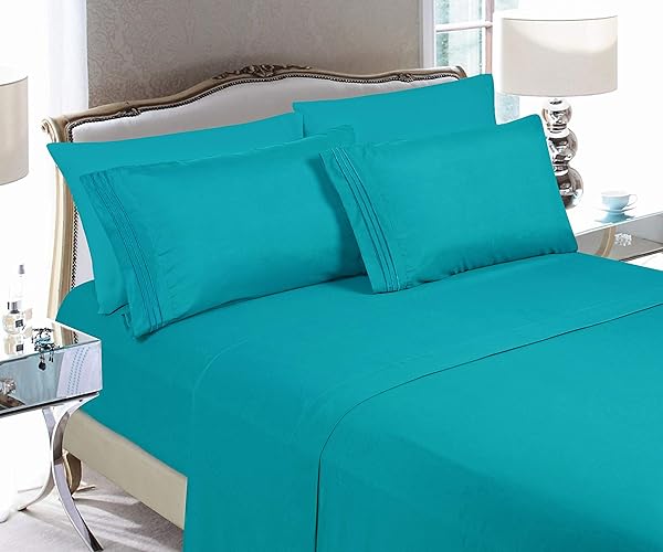 Elegant Comfort Elegant Comfort Luxury 4-Piece Bed Sheet Set Premium Microfiber Wrinkle Resistant Cool Breathable Twin Twin XL Teal Bedding - View 4 of 8