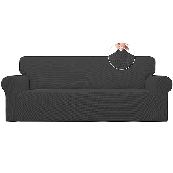 Easy-Going Easy-Going Dark Gray Stretch Sofa Slipcover - 1-Piece Couch Protector for Kids, Soft Polyester Spandex with Elastic Bottom