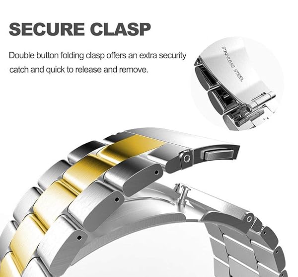 SPINYE SPINYE 22mm Stainless Steel Band for Samsung Gear S3 & Galaxy Watch 46mm/3 - Stylish Silver-Gold Replacement Strap for Men & Women - View 6 of 8