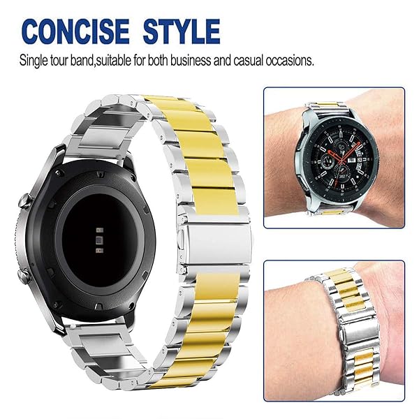 SPINYE SPINYE 22mm Stainless Steel Band for Samsung Gear S3 & Galaxy Watch 46mm/3 - Stylish Silver-Gold Replacement Strap for Men & Women - View 7 of 8