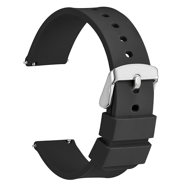 WOCCI WOCCI 18mm Silicone Watch Band Quick Release Rubber Replacement Strap with Silver Buckle Black