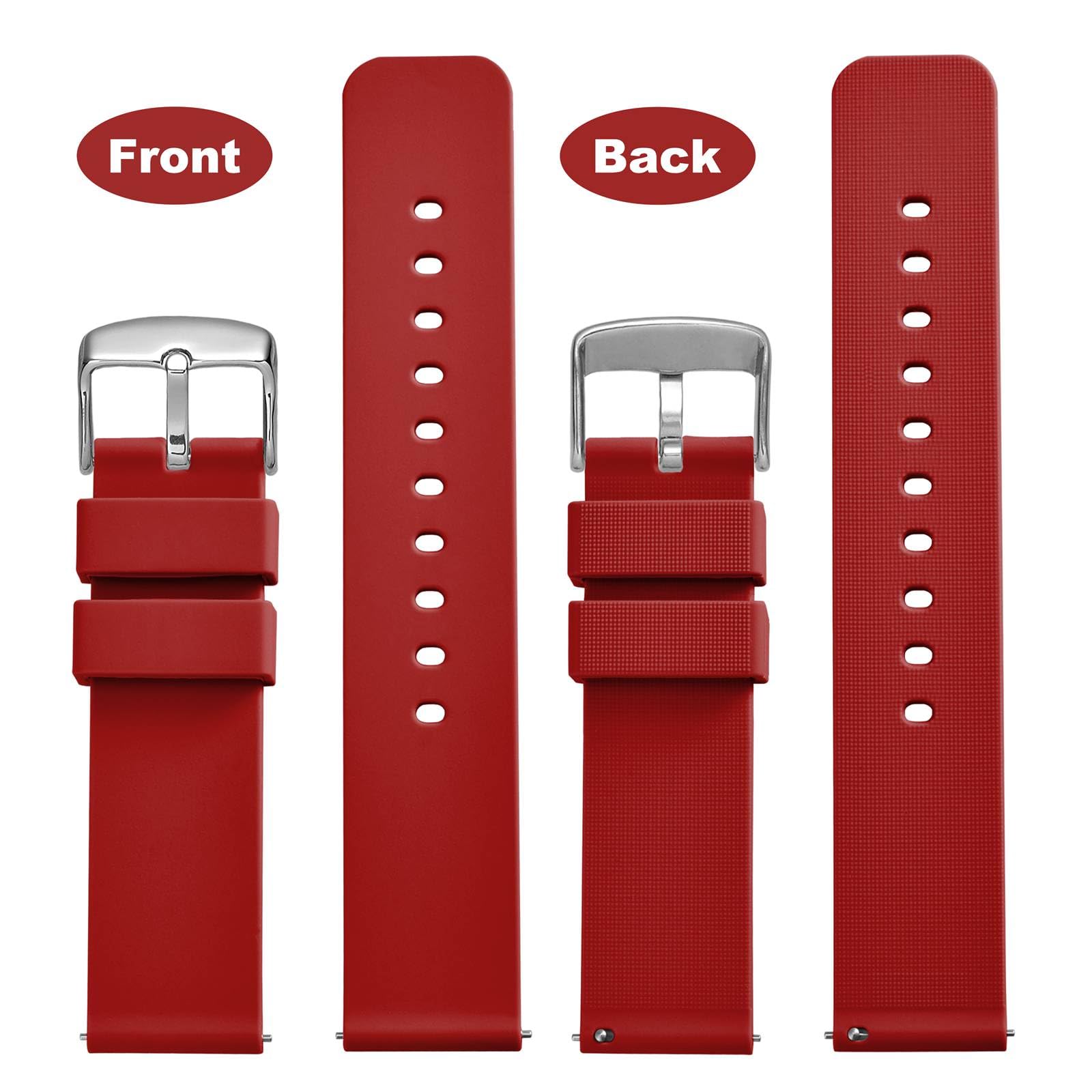 WOCCI 20mm Silicone Watch Band Quick Release Rubber Replacement Strap with Silver Buckle in Christmas Red - View 4 of 9