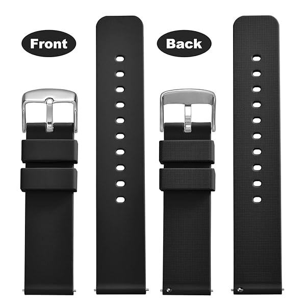 WOCCI WOCCI 20mm Silicone Watch Band Quick Release Rubber Replacement Strap with Silver Buckle Black - View 4 of 9
