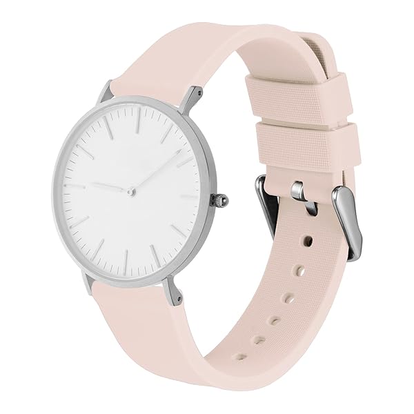 WOCCI WOCCI 22mm Light Pink Silicone Watch Band Quick Release Rubber Strap with Silver Buckle - View 8 of 9