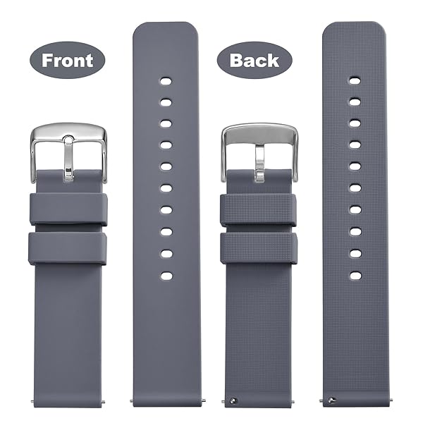WOCCI WOCCI 20mm Silicone Watch Band Quick Release Rubber Strap with Silver Buckle Dark Grey - View 4 of 9
