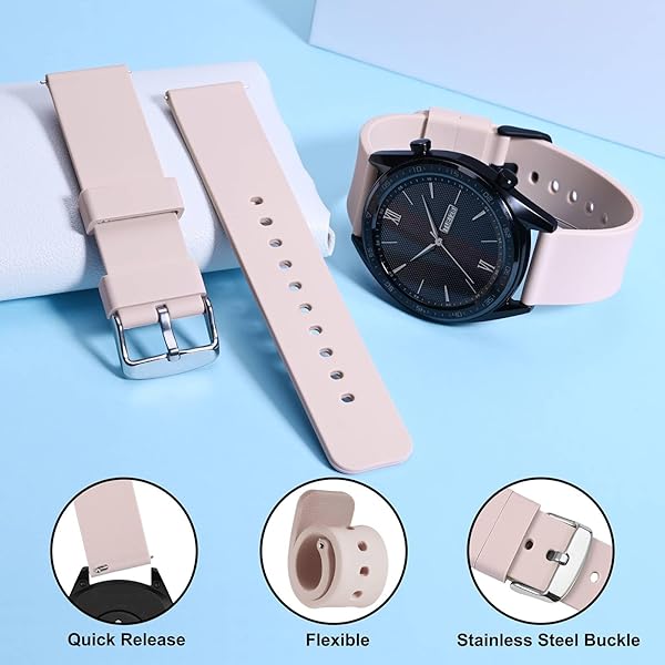 WOCCI WOCCI 20mm Light Pink Silicone Watch Band Quick Release Rubber Strap with Silver Stainless Steel Buckle - View 3 of 9