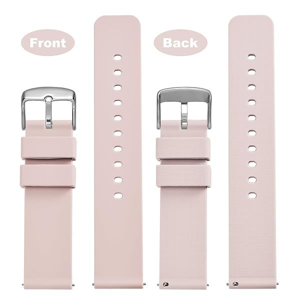 WOCCI WOCCI 20mm Light Pink Silicone Watch Band Quick Release Rubber Strap with Silver Stainless Steel Buckle - View 4 of 9