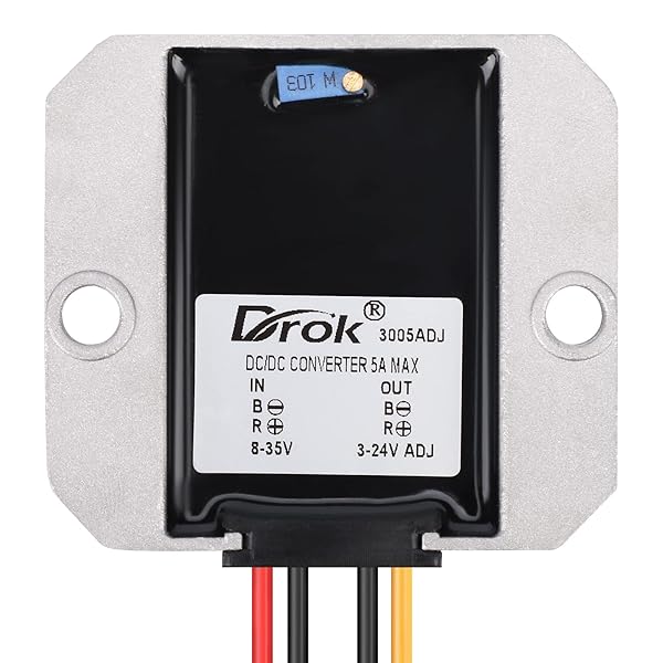 DROK DROK Adjustable Voltage Regulator Waterproof DC to DC Buck Converter 8-35V to 3-24V 5A Aluminum Case Step Down Power Supply - View 2 of 7