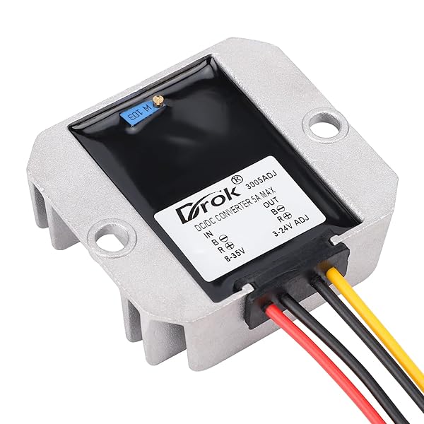 DROK DROK Adjustable Voltage Regulator Waterproof DC to DC Buck Converter 8-35V to 3-24V 5A Aluminum Case Step Down Power Supply - View 3 of 7
