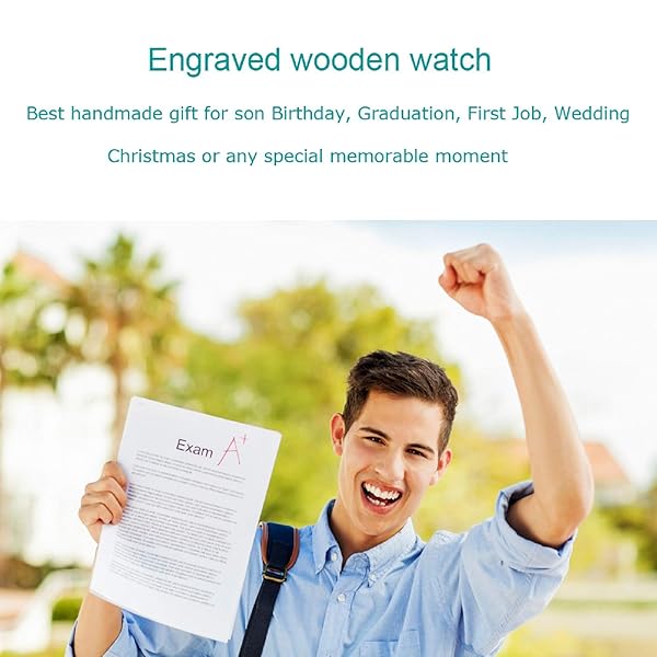 UMIPHIMAT UMIPHIMAT Engraved Watch for Son Black Leather Strap Handmade Ebony Wood Custom Gift for Birthday Graduation - View 2 of 7