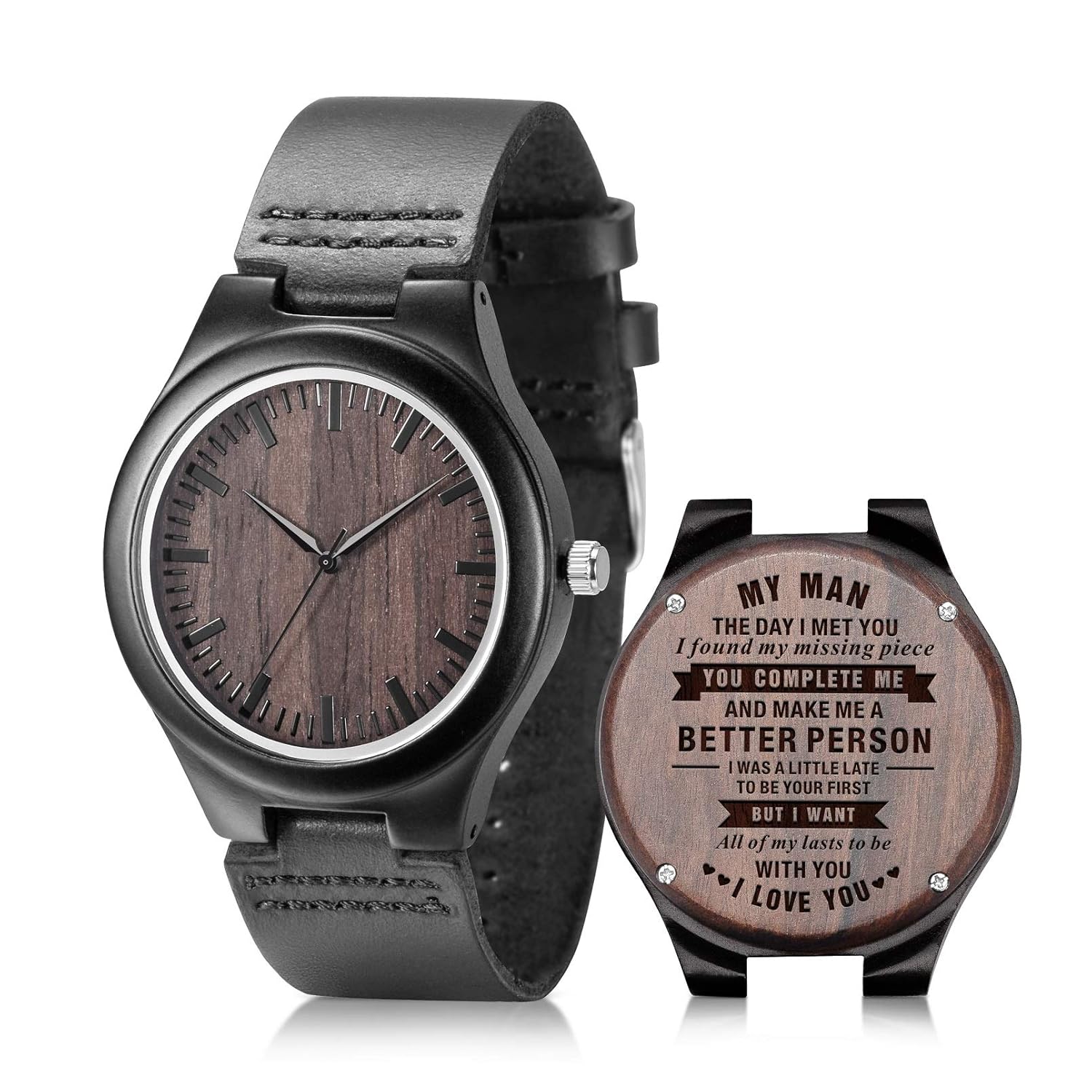 UMIPHIMAT UMIPHIMAT Engraved Wooden Watches for Men Casual Handmade Gifts for Husband Boyfriend Anniversary Valentines Birthday