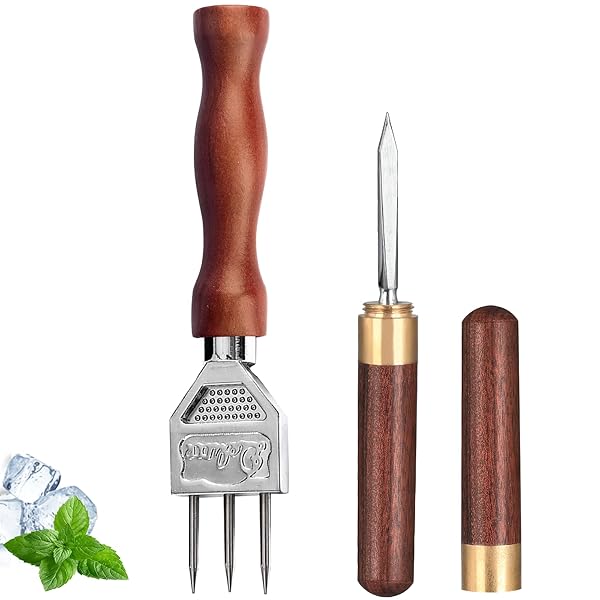 LINALL Ice Pick Set of 2 Stainless Steel Three Pronged Ice Picks with Non-Slip Wood Handle Durable Bartender Tool 7 Inch