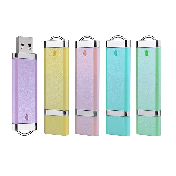 Buy Aiibe 2GB USB Flash Drive 5 Pack - Colorful 2.0 Memory Sticks in Blue, Green, Yellow, Pink & Purple