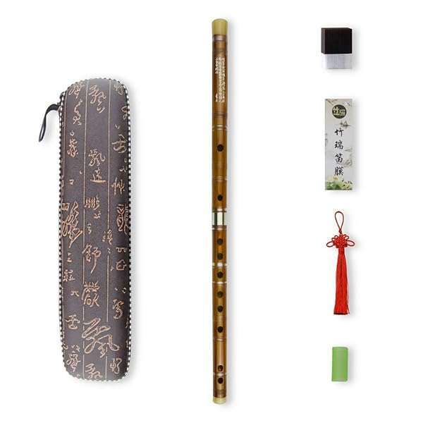PHYSKOW Beginner's D Key Bitter Bamboo Flute Set: Free Membrane, Glue & Protector - Traditional Chinese Instrument