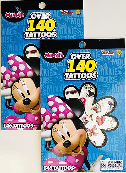 UPD Disney Junior Minnie Mouse Bowtique Temporary Tattoos - 140+ Cute Designs, Easy Apply & Remove, Perfect Party Favors (2pc Set)