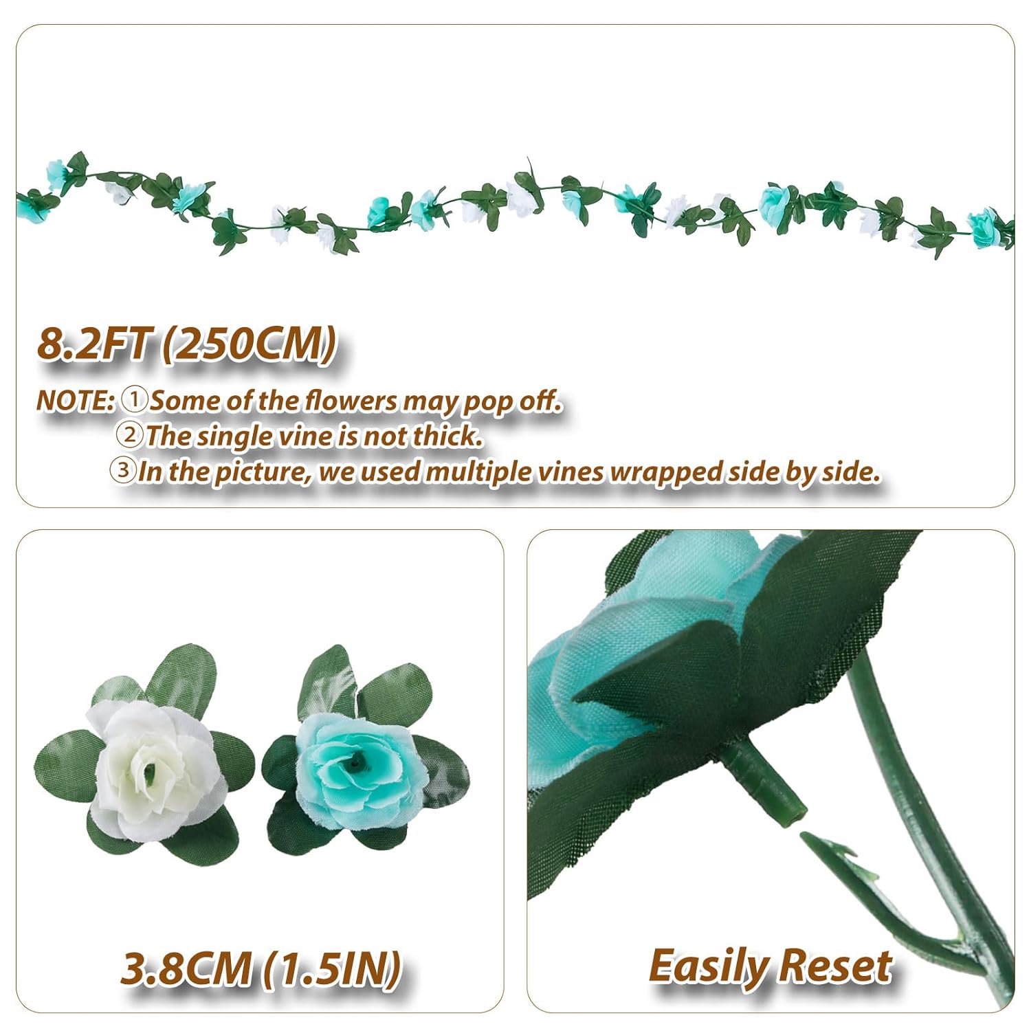 Miracliy Miracliy 5Pcs 41FT Blue and White Flower Garland Artificial Rose Arch Vines for Wedding Garden Party Decoration - View 3 of 9