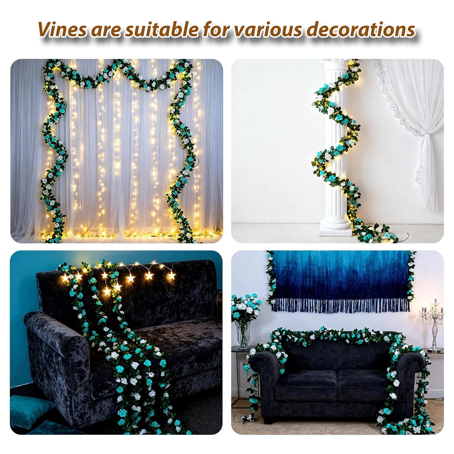 Miracliy Miracliy 5Pcs 41FT Blue and White Flower Garland Artificial Rose Arch Vines for Wedding Garden Party Decoration - View 4 of 9