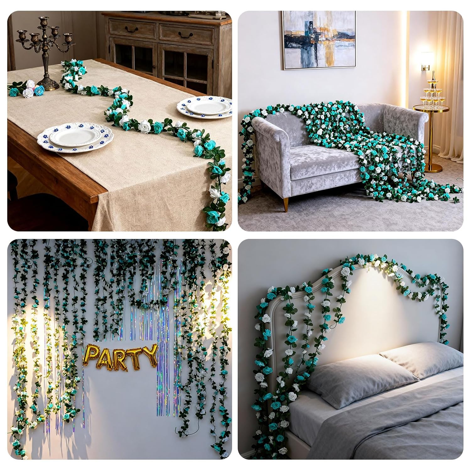 Miracliy Miracliy 5Pcs 41FT Blue and White Flower Garland Artificial Rose Arch Vines for Wedding Garden Party Decoration - View 5 of 9