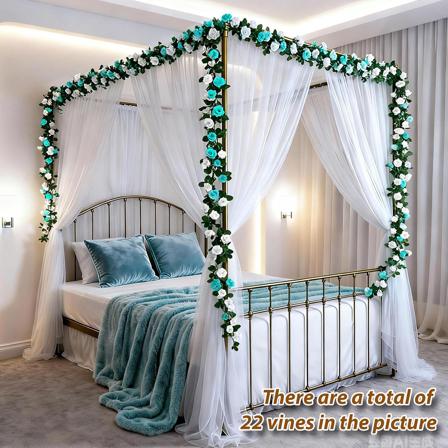 Miracliy Miracliy 5Pcs 41FT Blue and White Flower Garland Artificial Rose Arch Vines for Wedding Garden Party Decoration - View 6 of 9