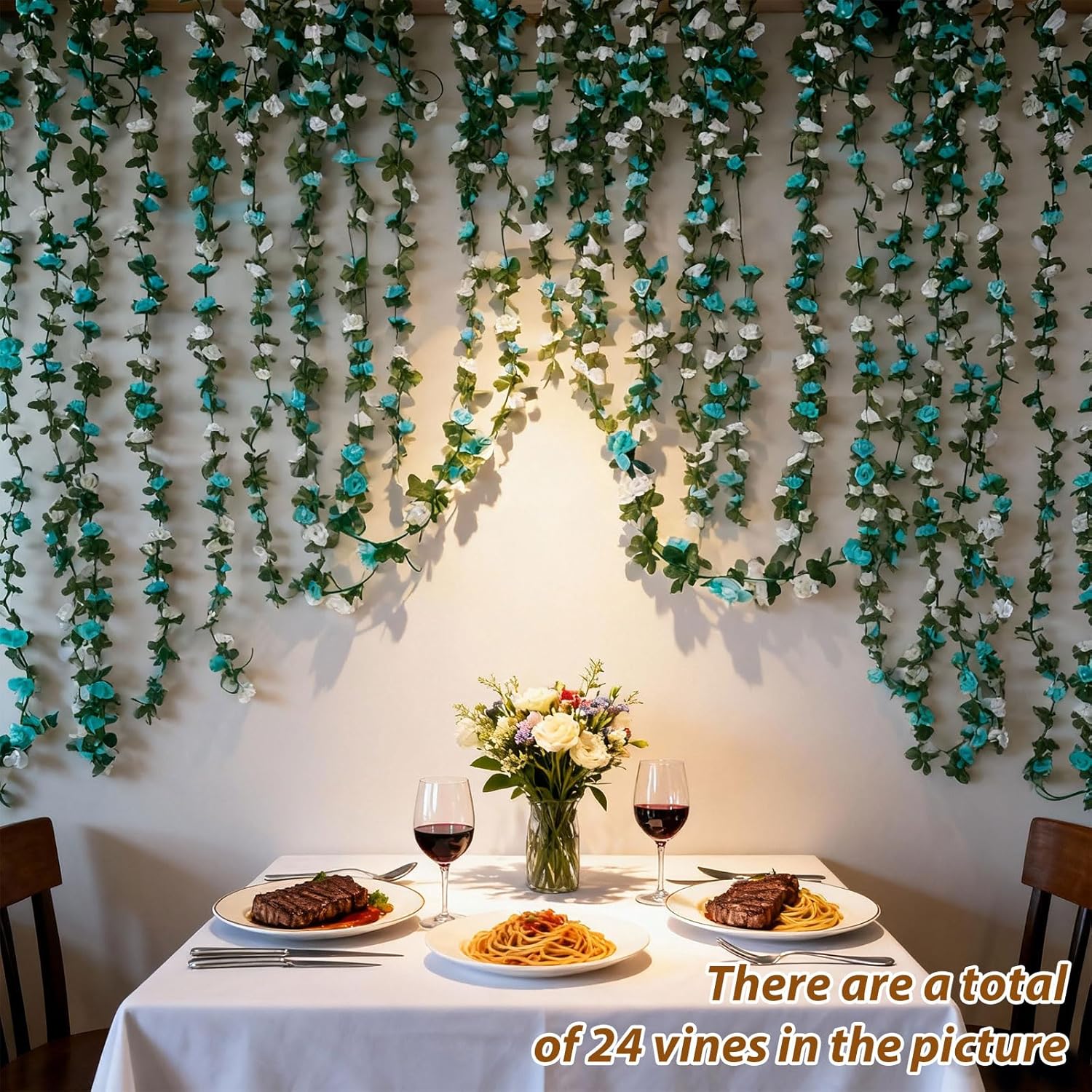 Miracliy Miracliy 5Pcs 41FT Blue and White Flower Garland Artificial Rose Arch Vines for Wedding Garden Party Decoration - View 7 of 9