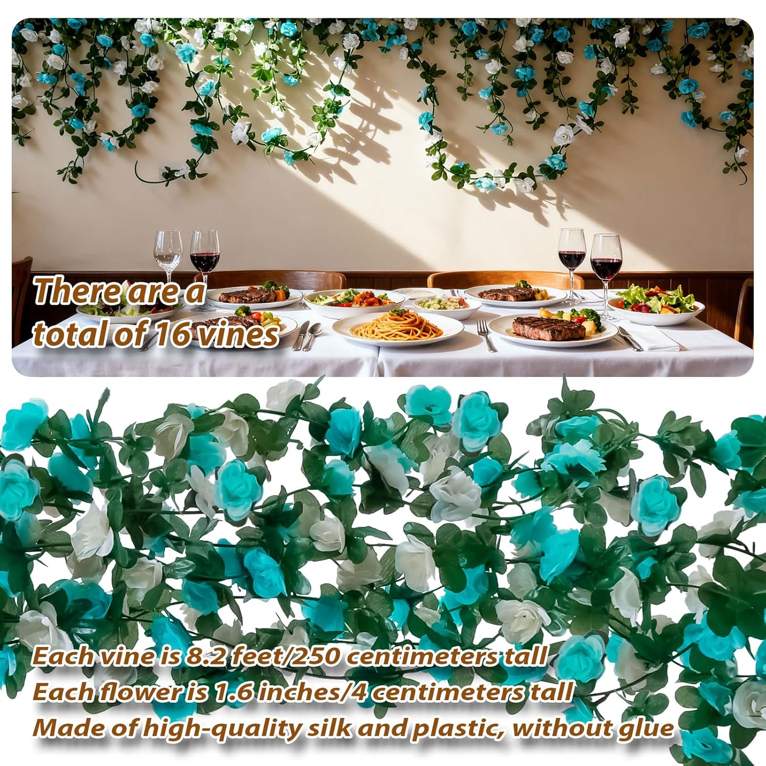 Miracliy Miracliy 5Pcs 41FT Blue and White Flower Garland Artificial Rose Arch Vines for Wedding Garden Party Decoration - View 9 of 9