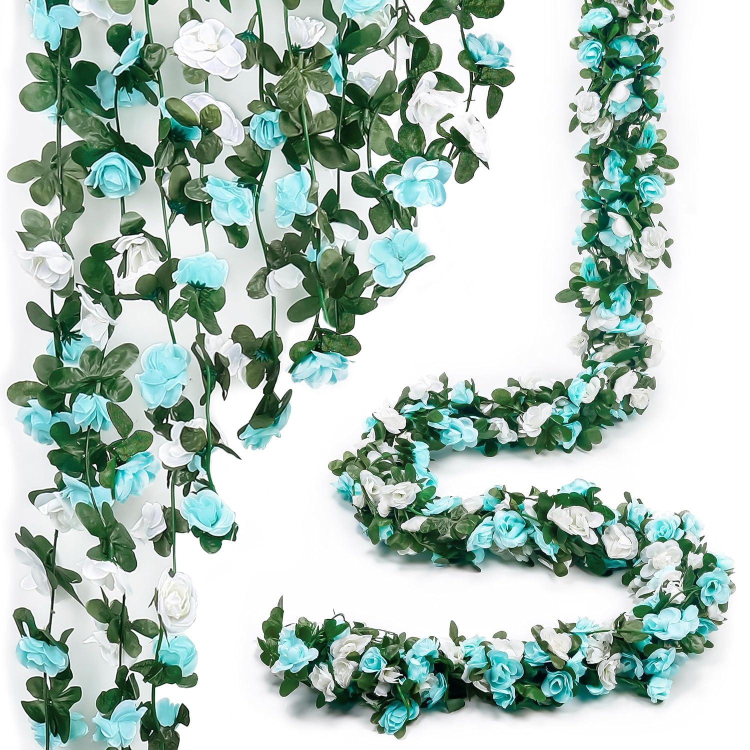 Miracliy Miracliy 5Pcs 41FT Blue and White Flower Garland Artificial Rose Arch Vines for Wedding Garden Party Decoration