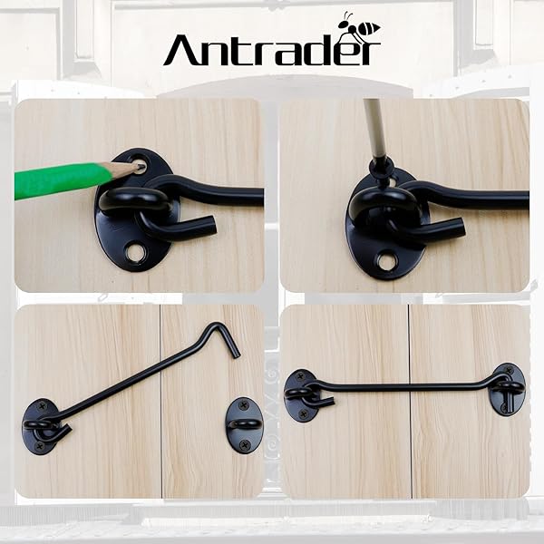 Antrader Antrader 6 Inch Stainless Steel Hook Eye Latch Safety Lock for Cabin Door Window Sliding Barn Door with Screws Black - View 4 of 7
