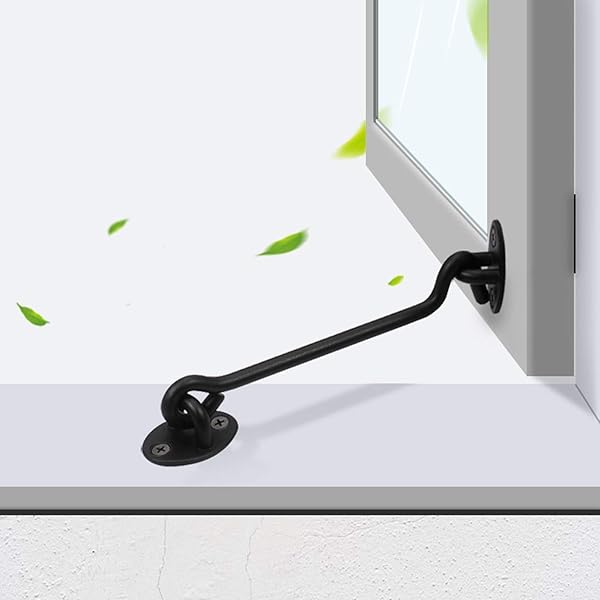 Antrader Antrader 6 Inch Stainless Steel Hook Eye Latch Safety Lock for Cabin Door Window Sliding Barn Door with Screws Black - View 5 of 7