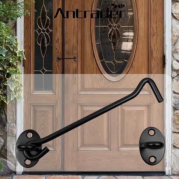 Antrader Antrader 6 Inch Stainless Steel Hook Eye Latch Safety Lock for Cabin Door Window Sliding Barn Door with Screws Black - View 6 of 7