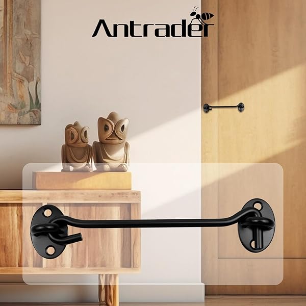 Antrader Antrader 6 Inch Stainless Steel Hook Eye Latch Safety Lock for Cabin Door Window Sliding Barn Door with Screws Black - View 7 of 7