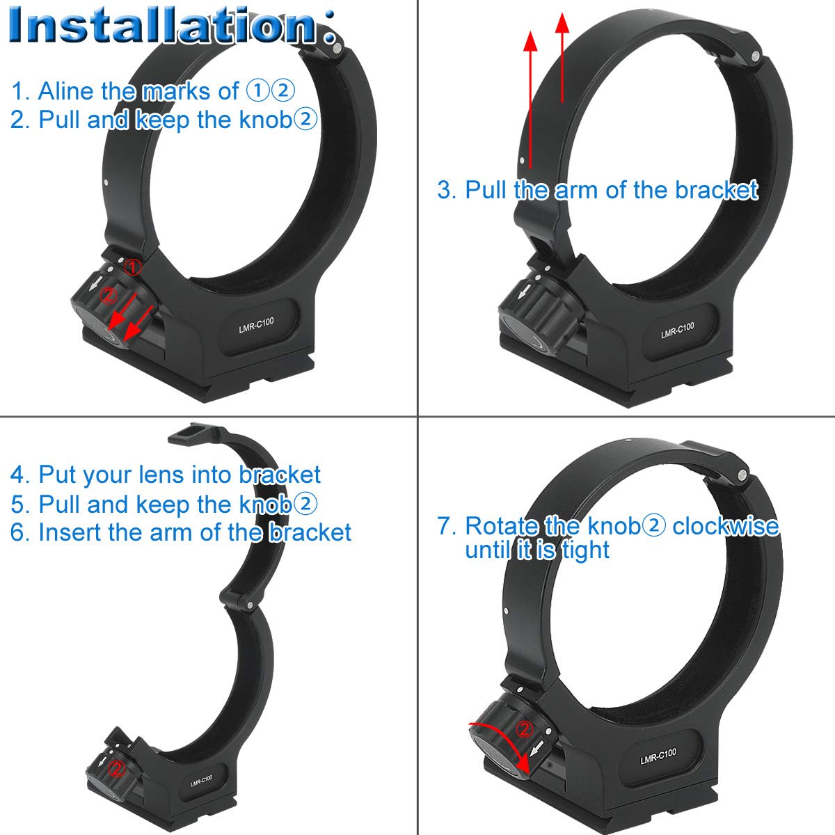 Haoge LMR-C100 Lens Collar Replacement Foot for Canon EF 100mm f/2.8L Macro with Arca Type Quick Release Plate - View 4 of 7