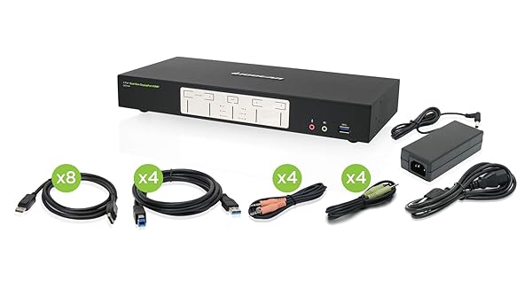 IOGEAR 4-Port Dual View DisplayPort KVMP Switch - 4K 60Hz, USB 3.1 Hub, 7.1 HD Audio, TAA Compatible for Mac/Win - GCS1944