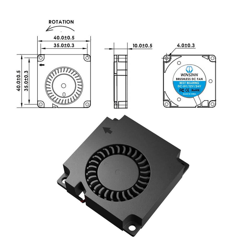 WINSINN WINSINN 40mm Blower Fan 24V Upgrade for Ender 3 Pro CR-10S Pack of 5 High Performance Hydraulic Bearing Fans - View 2 of 6