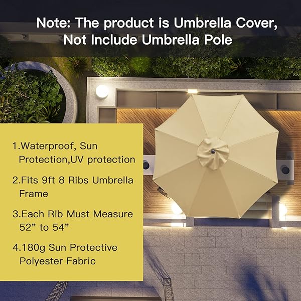 Sunnyglade Sunnyglade 9ft Patio Umbrella Replacement Canopy Market Umbrella Top Canopy Tan Color with 8 Ribs for Outdoor Use - View 4 of 6